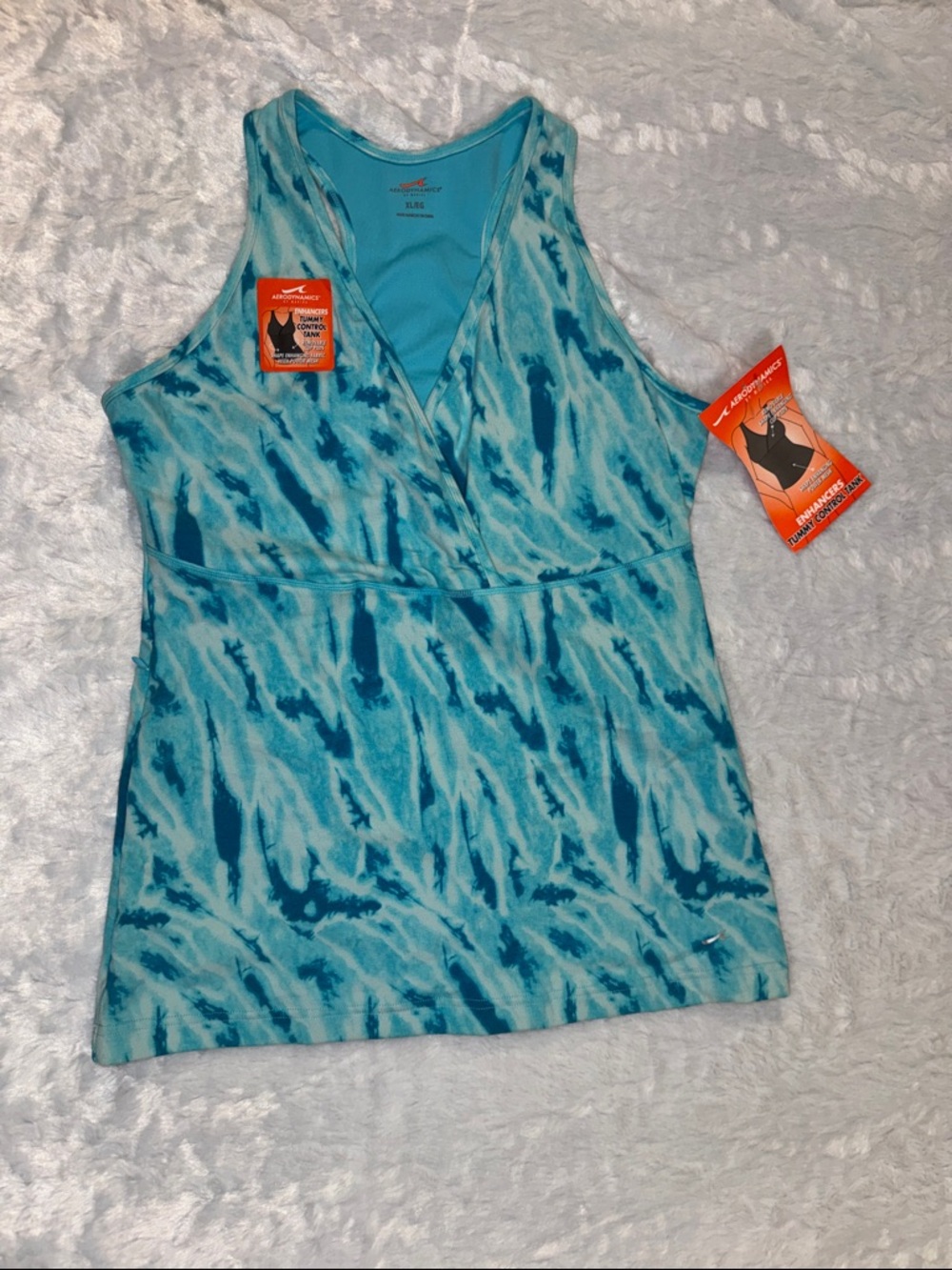 Athletic V-Neck Tie-Dye Tank Top - Teal